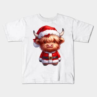 cute christmas highland cow Kids T-Shirt